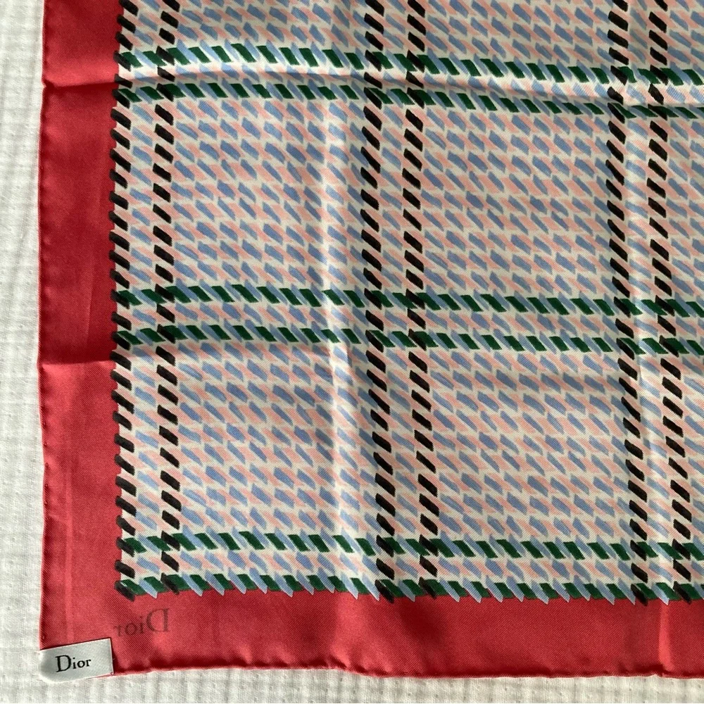 Dior Silk Scarf Geometric Print Red - 21”